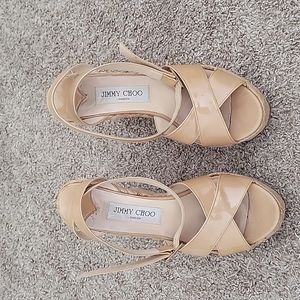Jimmy Choo Off White Wedge Espadrille- Ankle Strap Size 39